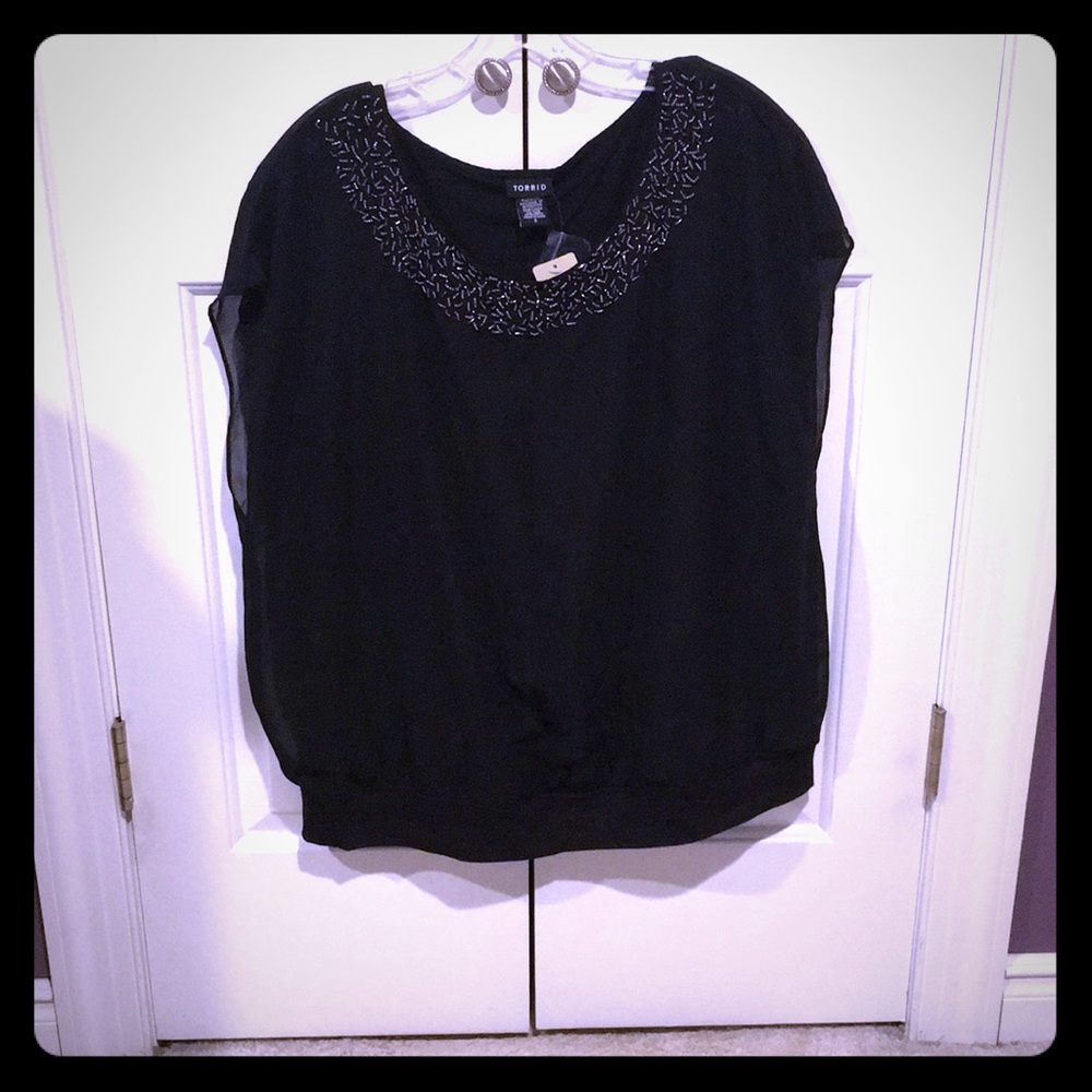 NWT black top with beautiful beading